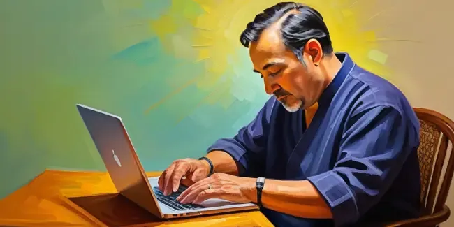 Acupuncture professional working at a laptop