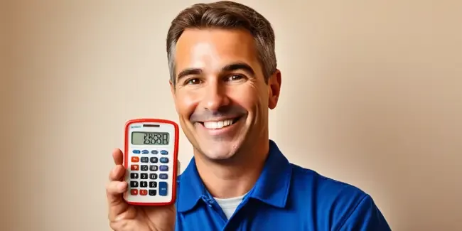 Affordable Plumbing Services professional holding a basic calculator