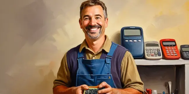 Appliance Repair professional holding a basic calculator