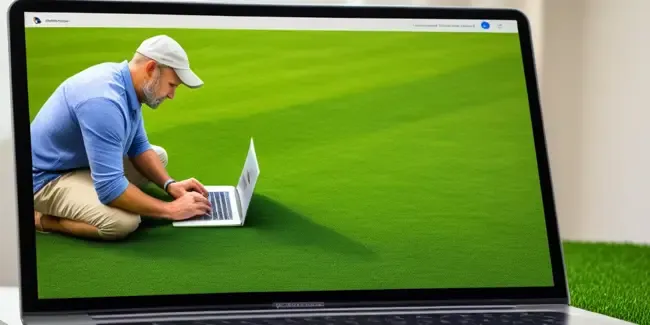 Artificial Turf Installation professional working at a laptop