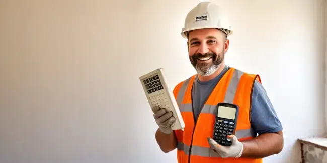 Asbestos Abatement Contractors holding a basic calculator
