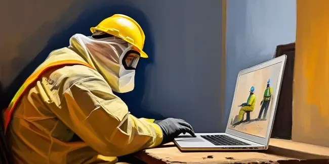 Asbestos Abatement Contractors looking at a laptop