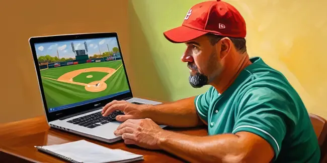 Baseball Instruction professional working at a laptop
