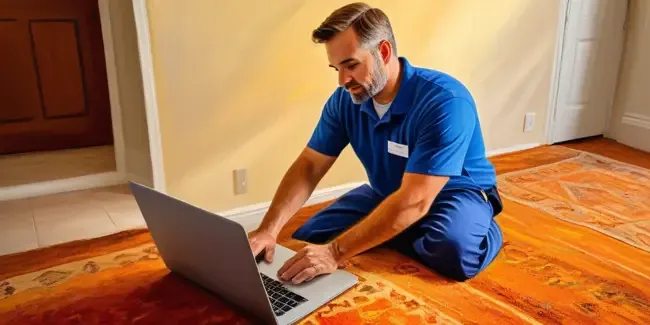 Carpet Cleaning professional working at a laptop