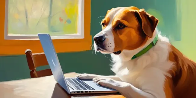 Dog Day Care professional working at a laptop