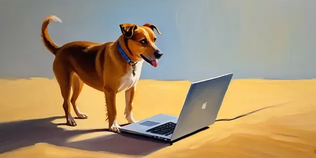 Dog Walking looking at a laptop