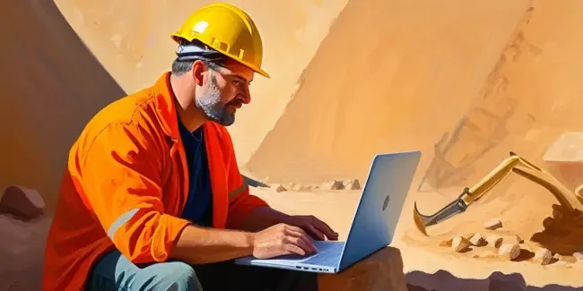 Excavation professional working at a laptop