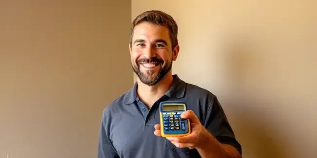 Finish Carpentry professional holding a basic calculator