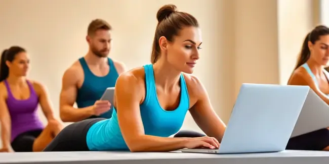 Fitness Classes And Training professional working at a laptop