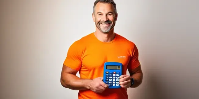 Fitness Equipment Repair professional holding a basic calculator
