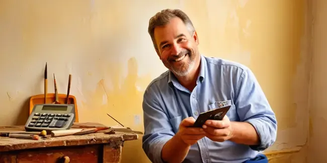 Furniture Repair holding a basic calculator