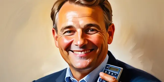 German Lessons professional holding a basic calculator