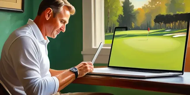 Golf Lessons professional working at a laptop