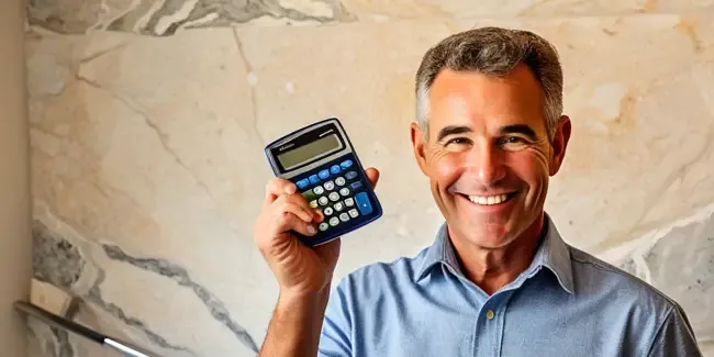 Granite Countertop Installation professional holding a basic calculator