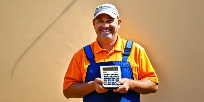 Gutter Cleaners holding a basic calculator