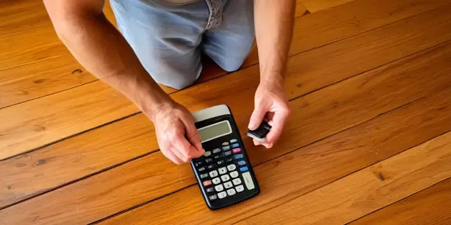 Hardwood Floor Refinishing holding a basic calculator