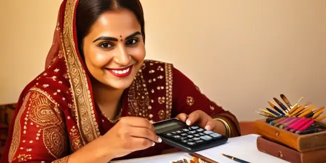 Henna Artists professional holding a basic calculator
