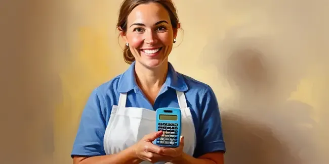 House Cleaning holding a basic calculator