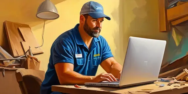 Junk Removal professional working at a laptop