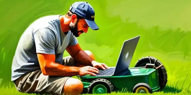Lawn Mower Repairs professional working at a laptop