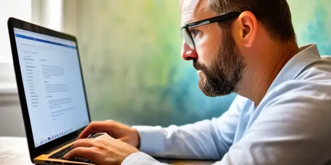 Mold Remediation professional working at a laptop