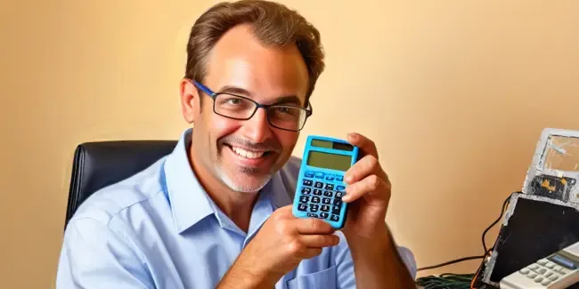 Pc Computer Repair holding a basic calculator
