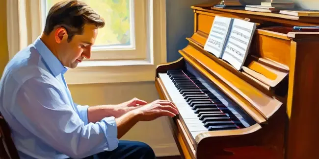 Piano Tuners professional working at a laptop