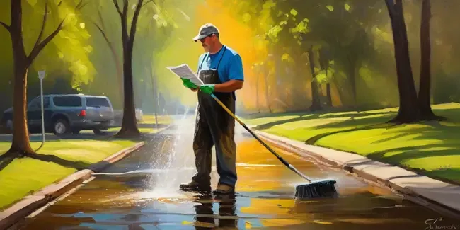 Pressure Washing professional holding a work order
