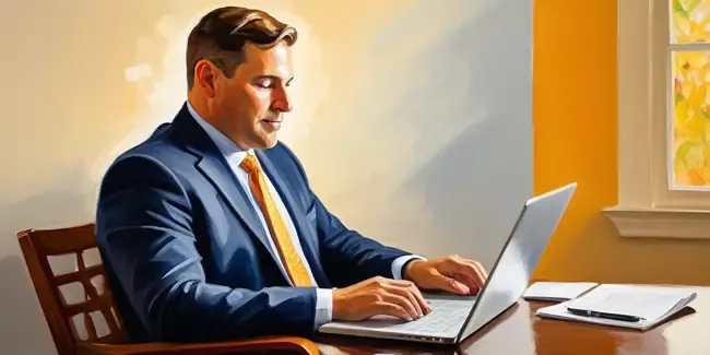 Property Management professional working at a laptop