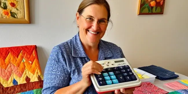 Quilt Makers professional holding a basic calculator