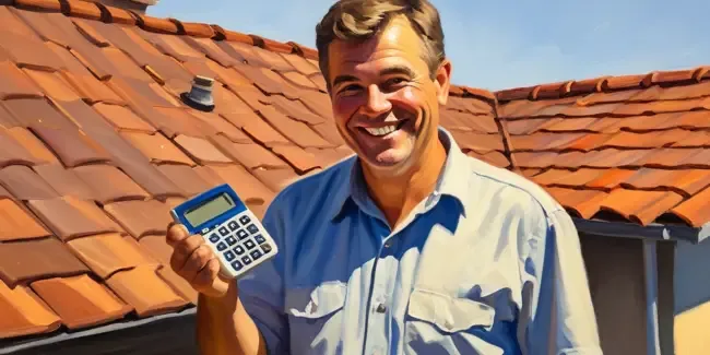 Roofing professional holding a basic calculator
