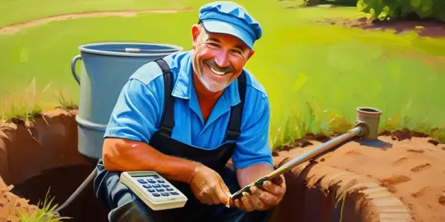 Septic Tank Cleaning holding a basic calculator