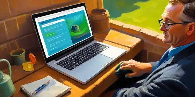 Septic Tank Cleaning looking at a laptop