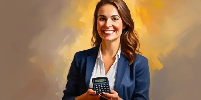 Singing Lessons holding a basic calculator