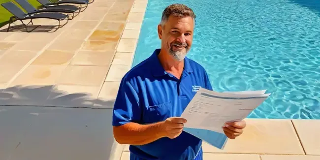 Swimming Pool Maintenance professional holding a work order