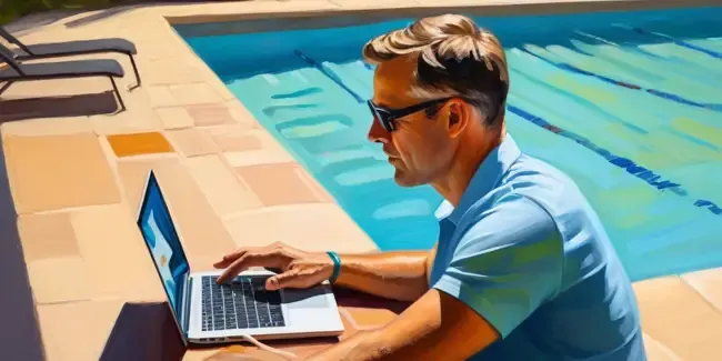 Swimming Pools professional working at a laptop