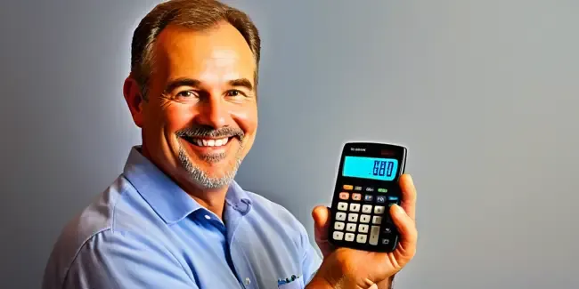 Tv Repair professional holding a basic calculator