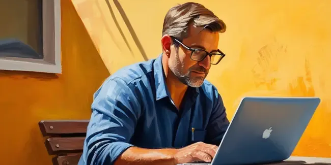 Waterproofing professional working at a laptop