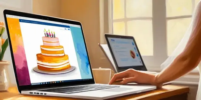 Wedding Cake professional working at a laptop