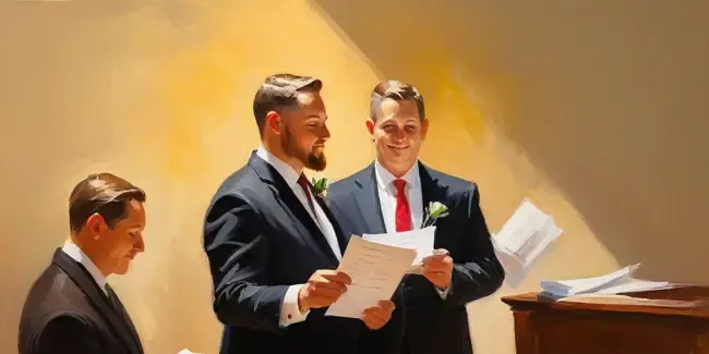 Wedding Officiants holding an invoice