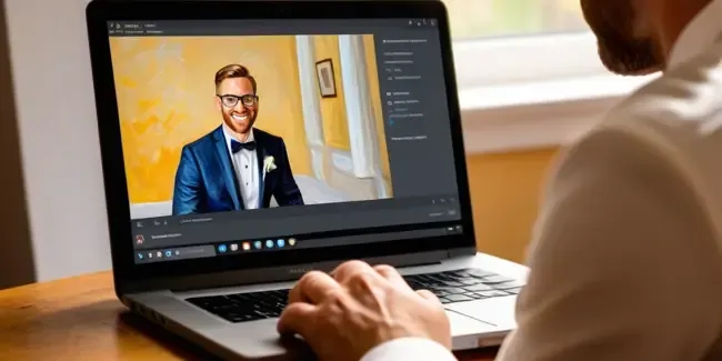Wedding Videography professional working at a laptop