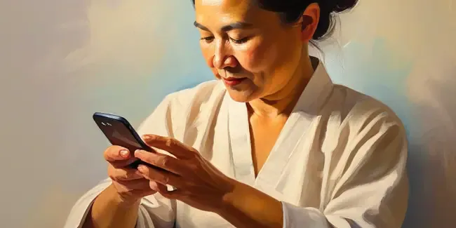 Acupuncture holding a smartphone