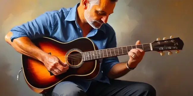 Adult Guitar Lessons holding a smartphone