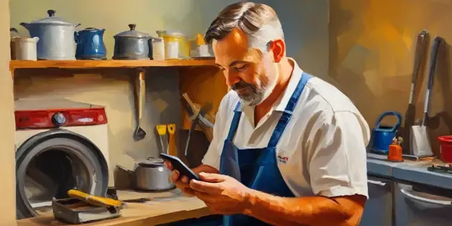 Appliance Repair holding a smartphone