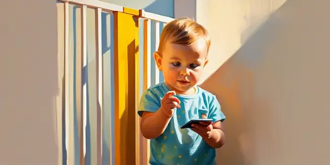 Baby Gate Installation holding a smartphone