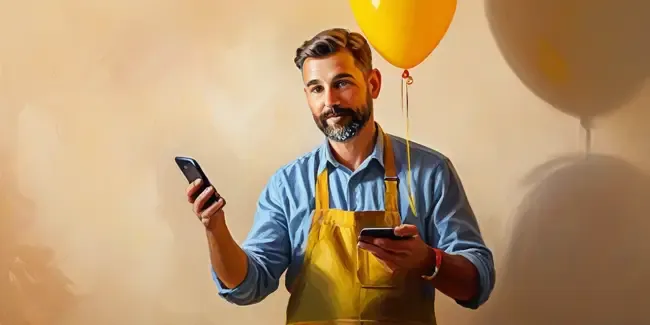 Balloon Decorators holding a smartphone