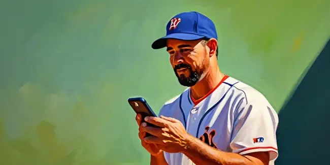 Baseball Instruction holding a smartphone