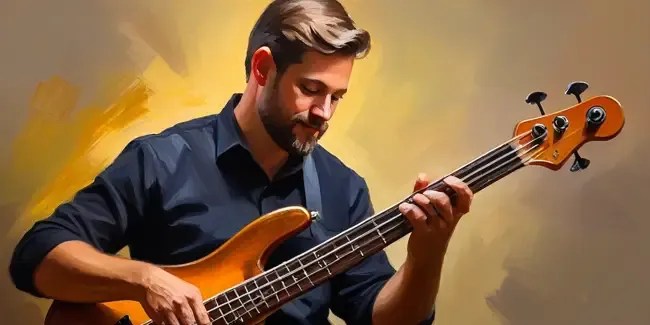 Bass Lessons holding a smartphone