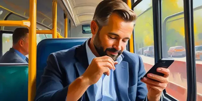 Bus Charters holding a smartphone