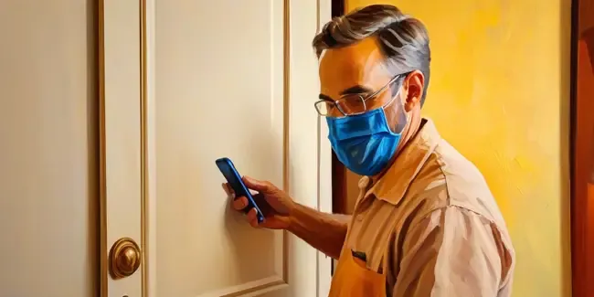 Cabinet Installation holding a smartphone